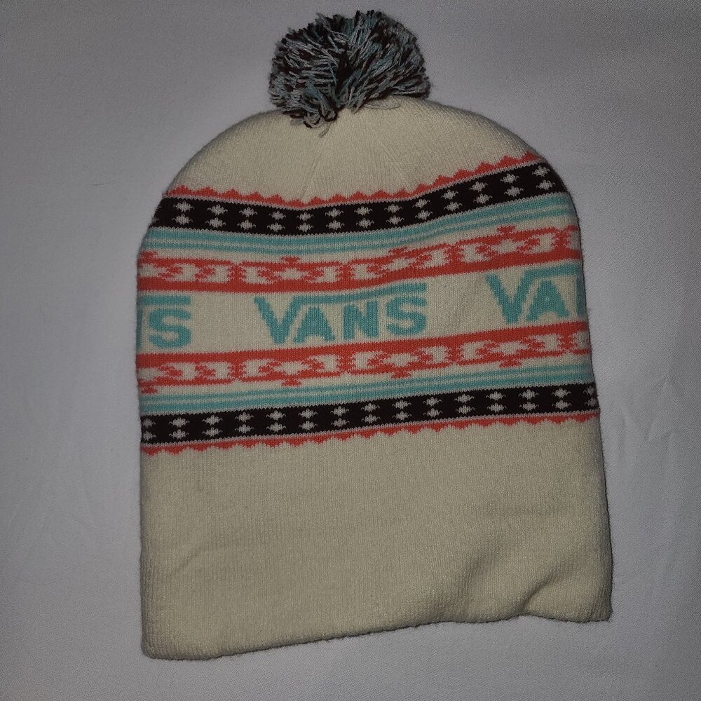 Womens Vans Off The Wall Winter Beanie Vintage Skater Ski Boarder Pom Pom Hat